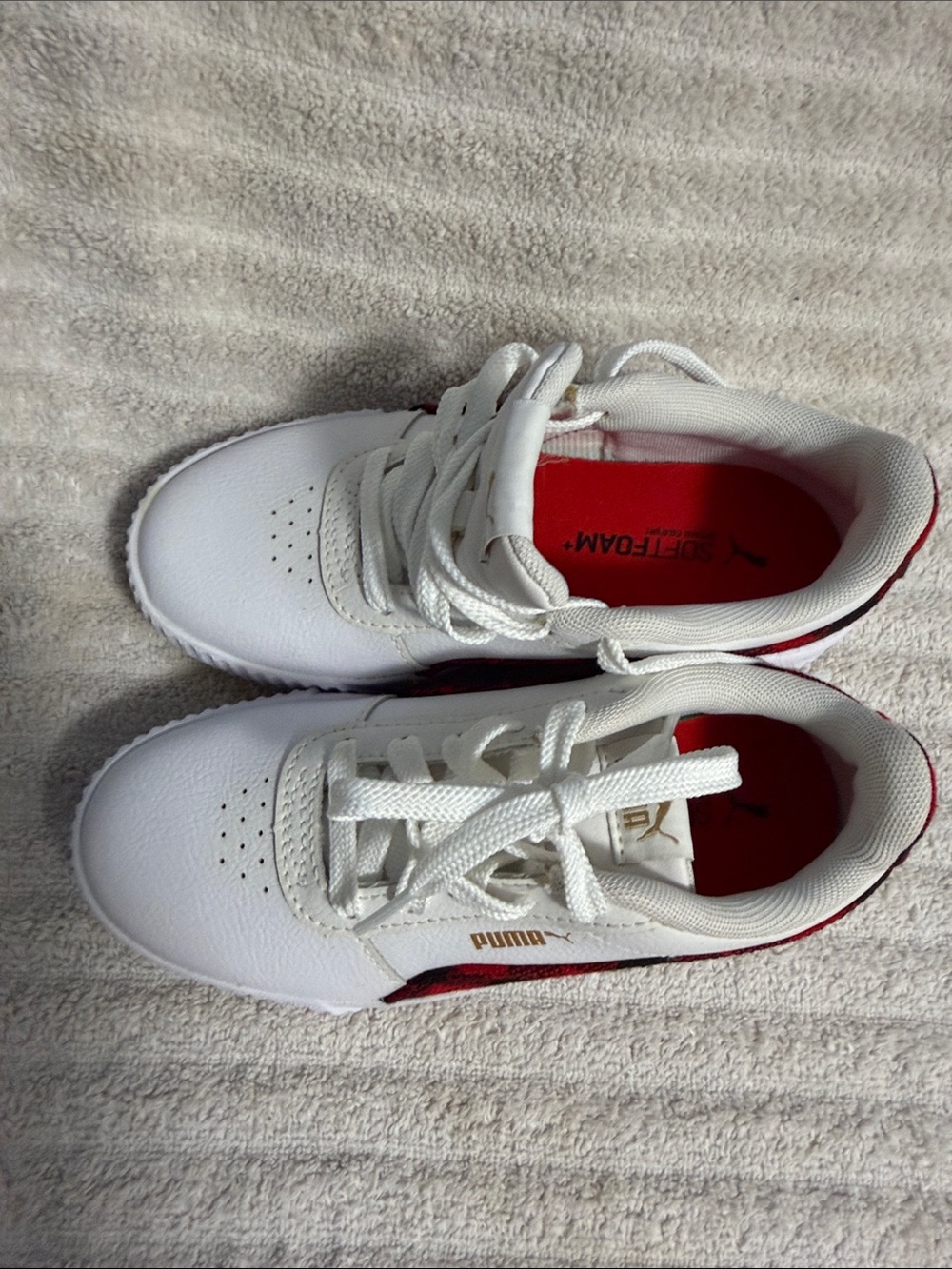 Puma Kids White Sneakers with Red Accents